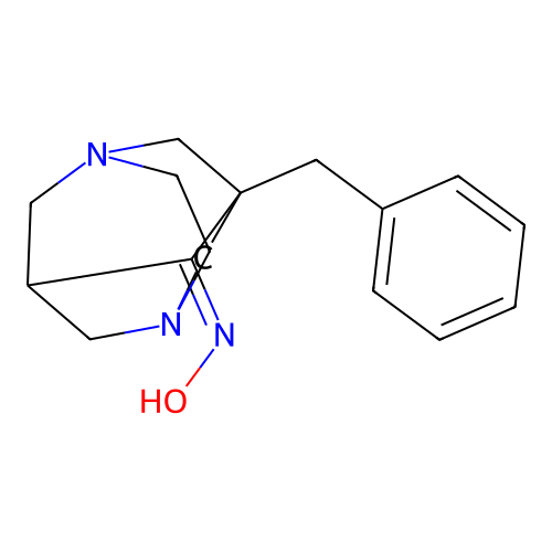 (E)-1-benzyl-3,6-diazatricyclo[4.3.1.1(3,8)]undecan-9-one oxime structure