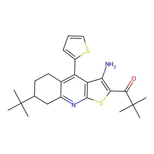 1-[3-amino-7-(tert-butyl)-4-(2-thienyl)(5,6,7,8-tetrahydrothiopheno[2,3-b]quin olin-2-yl)]-2,2-dimethylpropan-1-one structure