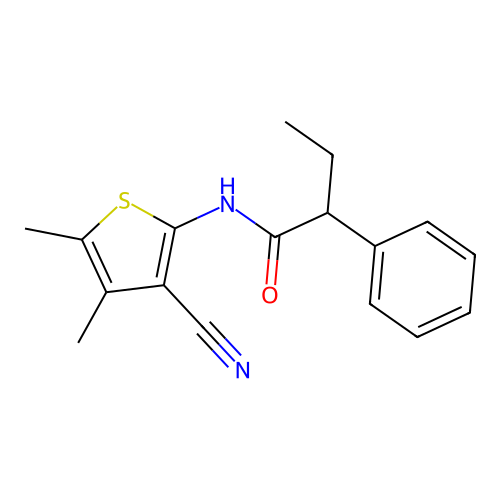 N-(3-cyano-4,5-dimethylthiophen-2-yl)-2-phenylbutanamide structure