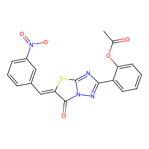 (Z)-2-(5-(3-nitrobenzylidene)-6-oxo-5,6-dihydrothiazolo[3,2-b][1,2,4]triazol-2-yl)phenyl acetate structure