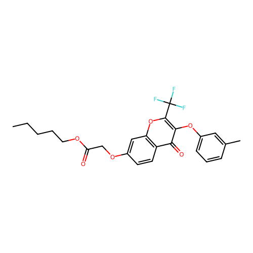 Pentyl 2-[3-(3-methylphenoxy)-4-oxo-2-(trifluoromethyl)chromen-7-yloxy]acetate structure