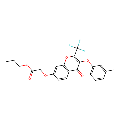 Propyl 2-[3-(3-methylphenoxy)-4-oxo-2-(trifluoromethyl)chromen-7-yloxy]acetate structure