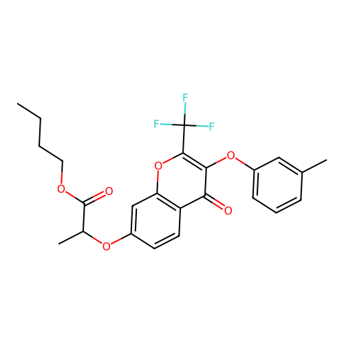 butyl 2-{[3-(3-methylphenoxy)-4-oxo-2-(trifluoromethyl)-4H-chromen-7-yl]oxy}propanoate structure
