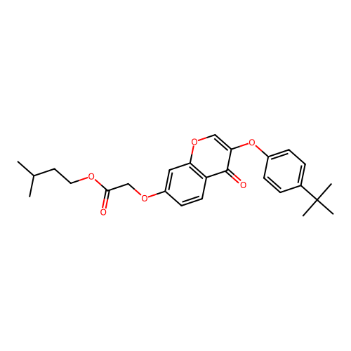 3-Methylbutyl 2-{3-[4-(tert-butyl)phenoxy]-4-oxochromen-7-yloxy}acetate structure