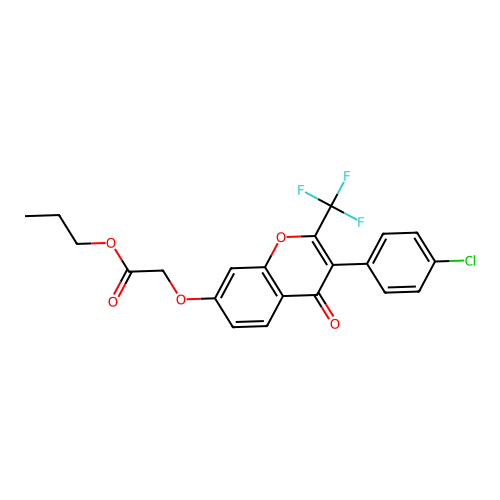 Propyl 2-[3-(4-chlorophenyl)-4-oxo-2-(trifluoromethyl)chromen-7-yloxy]acetate structure