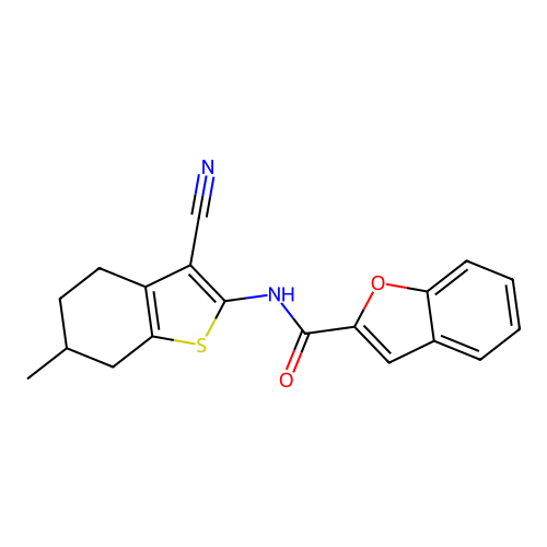 N-(3-cyano-6-methyl-4,5,6,7-tetrahydro-1-benzothiophen-2-yl)-1-benzofuran-2-carboxamide structure