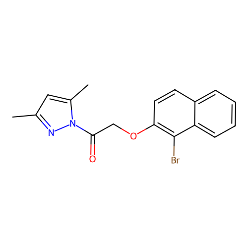 1-{[(1-bromo-2-naphthyl)oxy]acetyl}-3,5-dimethyl-1H-pyrazole structure