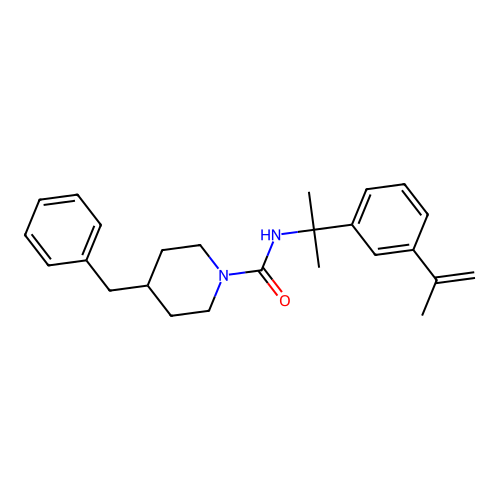 4-benzyl-N-(2-(3-(prop-1-en-2-yl)phenyl)propan-2-yl)piperidine-1-carboxamide structure