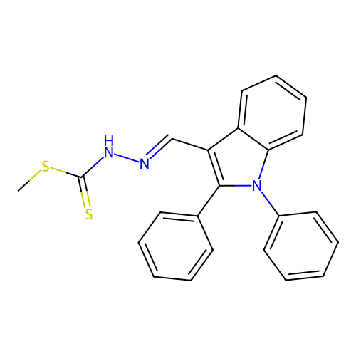 methyl N-[(E)-(1,2-diphenylindol-3-yl)methylideneamino]carbamodithioate structure