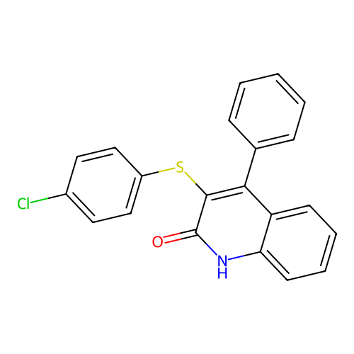 3-((4-chlorophenyl)thio)-4-phenylquinolin-2(1H)-one structure