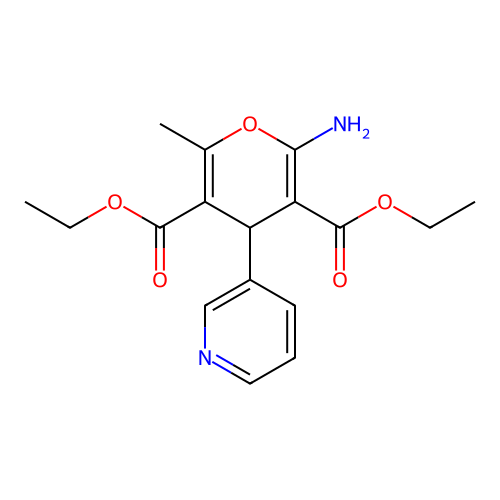 diethyl 2-amino-6-methyl-4-(pyridin-3-yl)-4H-pyran-3,5-dicarboxylate structure