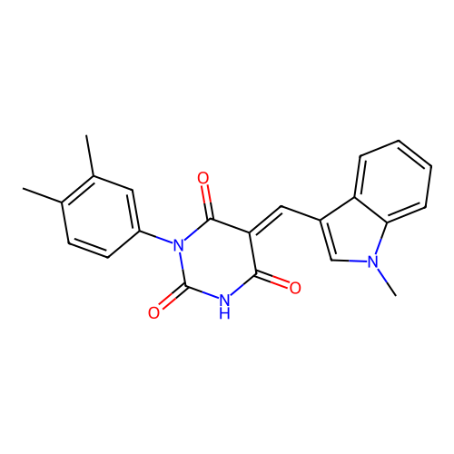 (E)-1-(3,4-dimethylphenyl)-5-((1-methyl-1H-indol-3-yl)methylene)pyrimidine-2,4,6(1H,3H,5H)-trione structure