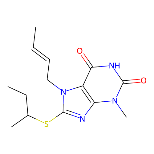 (E)-7-(but-2-en-1-yl)-8-(sec-butylthio)-3-methyl-1H-purine-2,6(3H,7H)-dione structure