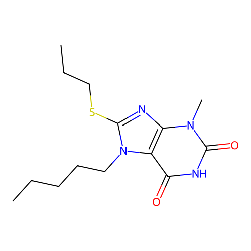 3-Methyl-7-pentyl-8-propylthio-1,3,7-trihydropurine-2,6-dione structure