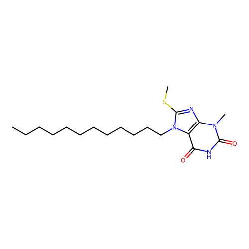 7-dodecyl-3-methyl-8-(methylsulfanyl)-3,7-dihydro-1H-purine-2,6-dione structure