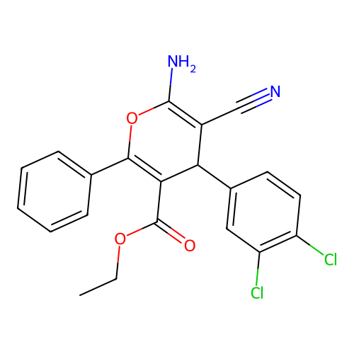 ethyl 6-amino-5-cyano-4-(3,4-dichlorophenyl)-2-phenyl-4H-pyran-3-carboxylate structure