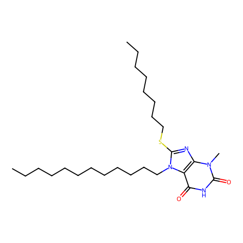 7-Dodecyl-3-methyl-8-octylthio-1,3,7-trihydropurine-2,6-dione structure