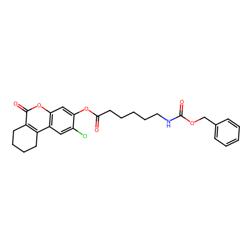 2-chloro-6-oxo-7,8,9,10-tetrahydro-6H-benzo[c]chromen-3-yl 6-(((benzyloxy)carbonyl)amino)hexanoate structure