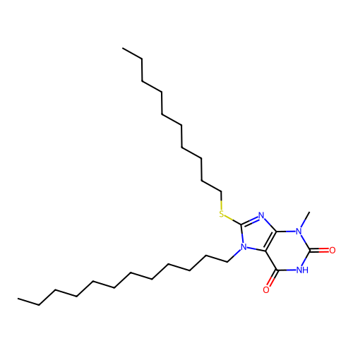 8-(decylsulfanyl)-7-dodecyl-3-methyl-3,7-dihydro-1H-purine-2,6-dione structure