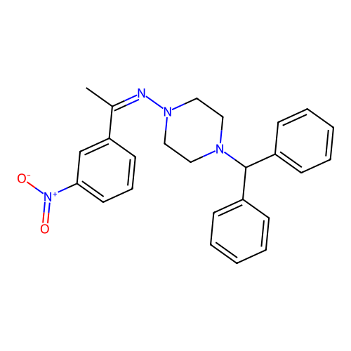 4-(diphenylmethyl)-N-[(1Z)-1-(3-nitrophenyl)ethylidene]piperazin-1-amine structure
