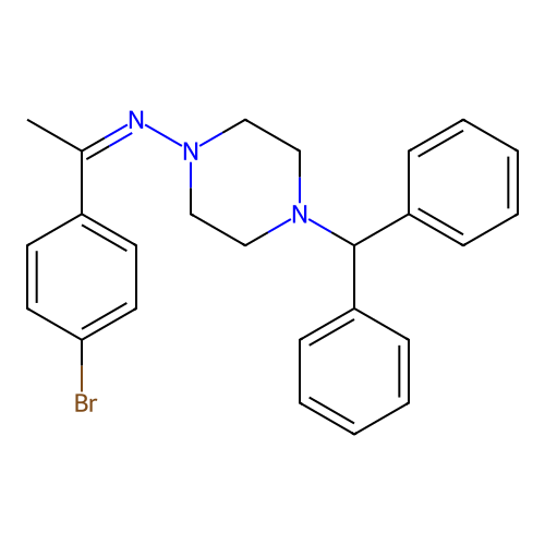 N-[(1Z)-1-(4-bromophenyl)ethylidene]-4-(diphenylmethyl)piperazin-1-amine structure