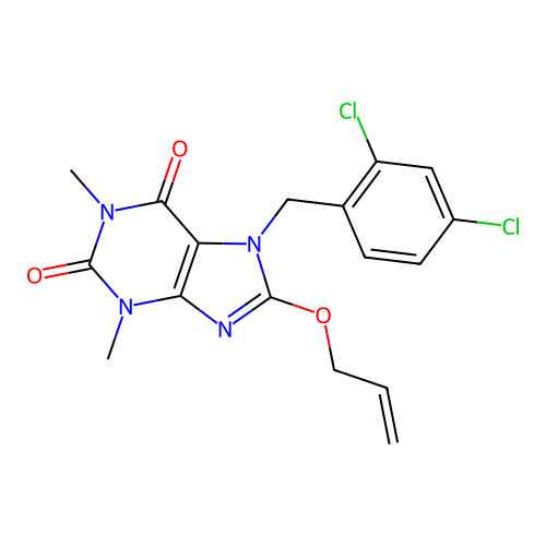 7-[(2,4-Dichlorophenyl)methyl]-1,3-dimethyl-8-prop-2-enoxypurine-2,6-dione structure