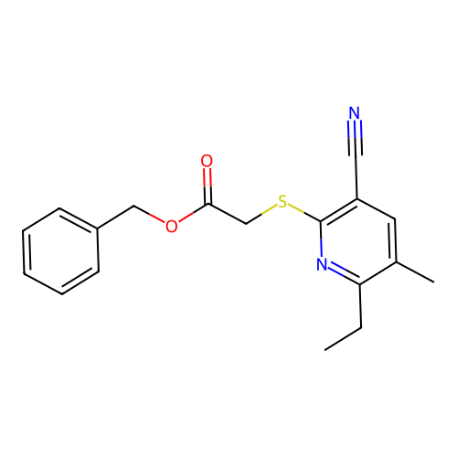 Benzyl [(3-cyano-6-ethyl-5-methylpyridin-2-yl)sulfanyl]acetate structure