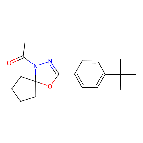 1-Acetyl-3-[4-(tert-butyl)phenyl]-4-oxa-1,2-diazaspiro[4.4]non-2-ene structure