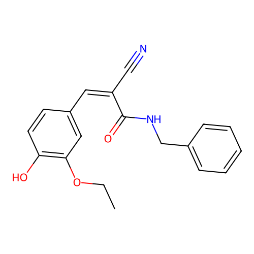 N-benzyl-2-cyano-3-(3-ethoxy-4-hydroxyphenyl)prop-2-enamide structure