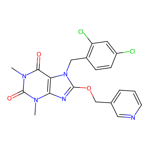 7-[(2,4-dichlorophenyl)methyl]-1,3-dimethyl-8-(pyridin-3-ylmethoxy)purine-2,6-dione structure