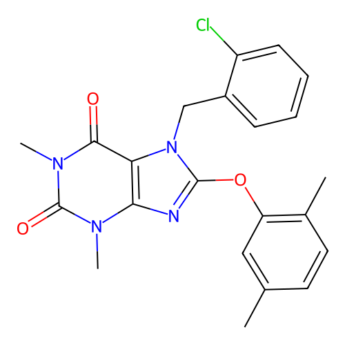 7-(2-chlorobenzyl)-8-(2,5-dimethylphenoxy)-1,3-dimethyl-3,7-dihydro-1H-purine-2,6-dione structure