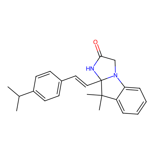 (E)-9a-(4-isopropylstyryl)-9,9-dimethyl-9,9a-dihydro-1H-imidazo[1,2-a]indol-2(3H)-one structure