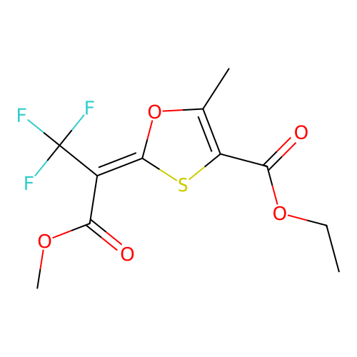 ethyl (2E)-5-methyl-2-(1,1,1-trifluoro-3-methoxy-3-oxopropan-2-ylidene)-1,3-oxathiole-4-carboxylate structure