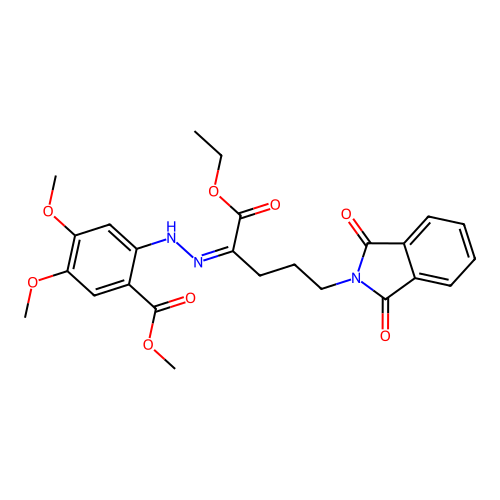 methyl 2-{(2Z)-2-[5-(1,3-dioxo-1,3-dihydro-2H-isoindol-2-yl)-1-ethoxy-1-oxopentan-2-ylidene]hydrazinyl}-4,5-dimethoxybenzoate structure