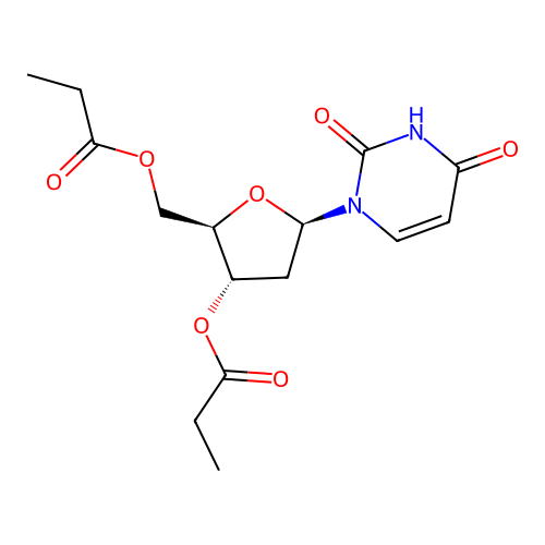 [(2R,3S,5R)-5-(2,4-dioxopyrimidin-1-yl)-3-propanoyloxyoxolan-2-yl]methyl propanoate structure