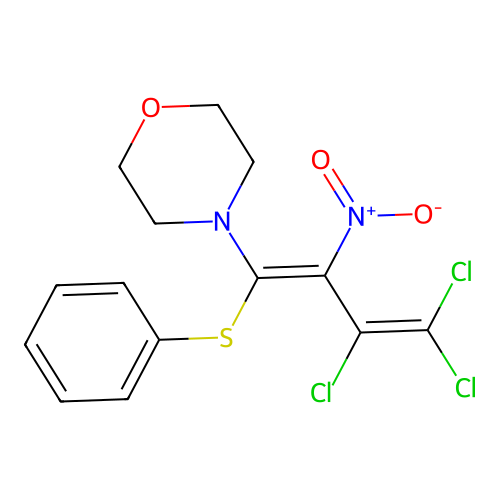 (1E)-3,4,4-trichloro-1-morpholin-4-yl-2-nitro-1-phenylthiobuta-1,3-diene structure