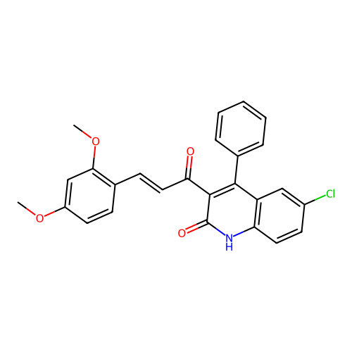 1-(6-chloro-2-hydroxy-4-phenylquinolin-3-yl)-3-(2,4-dimethoxyphenyl)prop-2-en-1-one structure
