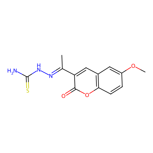 (2E)-2-[1-(6-methoxy-2-oxo-2H-chromen-3-yl)ethylidene]hydrazinecarbothioamide structure