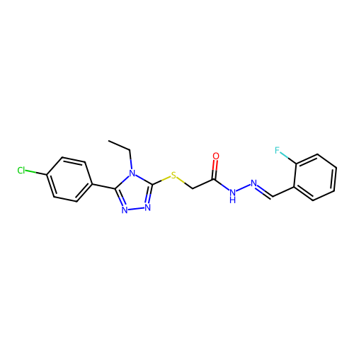 2-{[5-(4-chlorophenyl)-4-ethyl-4H-1,2,4-triazol-3-yl]sulfanyl}-N'-[(E)-(2-fluorophenyl)methylidene]acetohydrazide structure