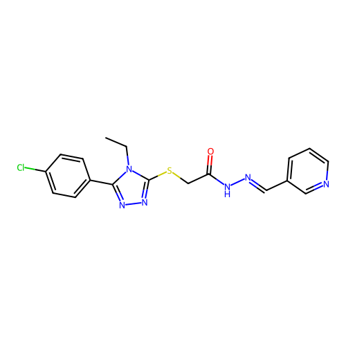 2-{[5-(4-chlorophenyl)-4-ethyl-4H-1,2,4-triazol-3-yl]sulfanyl}-N'-[(E)-pyridin-3-ylmethylidene]acetohydrazide structure