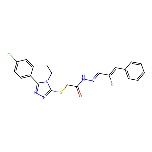 2-{[5-(4-chlorophenyl)-4-ethyl-4H-1,2,4-triazol-3-yl]sulfanyl}-N'-[(1E,2Z)-2-chloro-3-phenylprop-2-en-1-ylidene]acetohydrazide structure