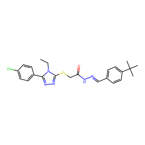 N'-[(E)-(4-tert-butylphenyl)methylidene]-2-{[5-(4-chlorophenyl)-4-ethyl-4H-1,2,4-triazol-3-yl]sulfanyl}acetohydrazide structure