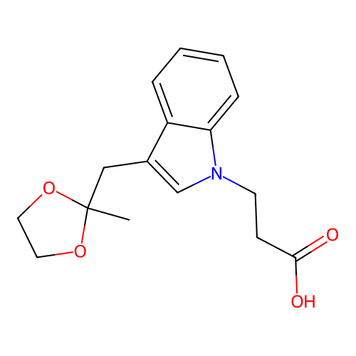 3-(3-((2-methyl-1,3-dioxolan-2-yl)methyl)-1H-indol-1-yl)propanoic acid structure