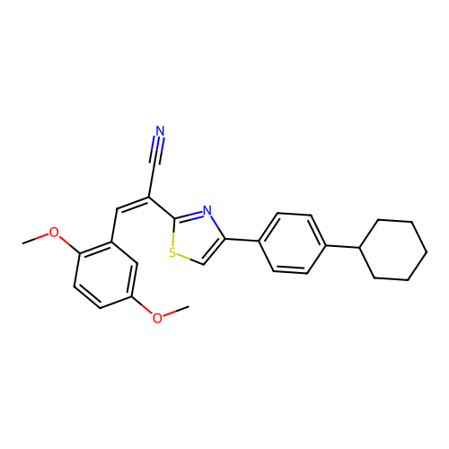 (Z)-2-(4-(4-cyclohexylphenyl)thiazol-2-yl)-3-(2,5-dimethoxyphenyl)acrylonitrile structure