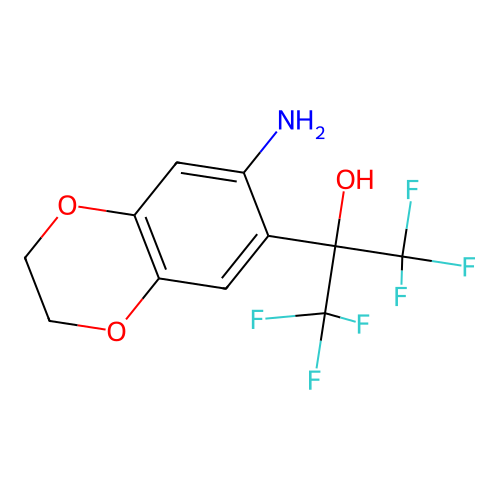 2-(7-amino-2,3-dihydrobenzo[b][1,4]dioxin-6-yl)-1,1,1,3,3,3-hexafluoropropan-2-ol structure