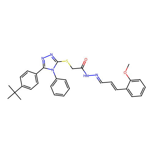 (E)-2-((5-(4-(tert-butyl)phenyl)-4-phenyl-4H-1,2,4-triazol-3-yl)thio)-N'-((E)-3-(2-methoxyphenyl)allylidene)acetohydrazide structure