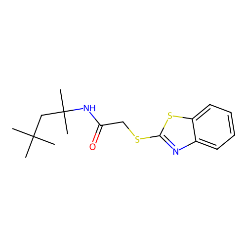 2-(1,3-benzothiazol-2-ylsulfanyl)-N-(2,4,4-trimethylpentan-2-yl)acetamide structure