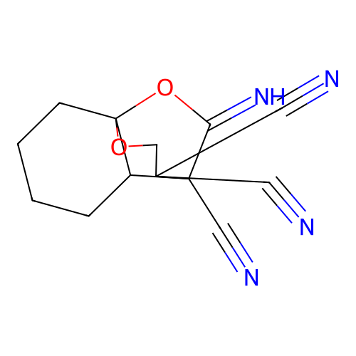 10-iminotetrahydro-8a,4-(epoxymethano)chromene-3,3,4(2H,4aH)-tricarbonitrile structure