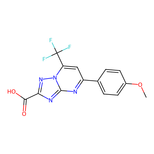 5-(4-methoxyphenyl)-7-(trifluoromethyl)-[1,2,4]triazolo[1,5-a]pyrimidine-2-carboxylic acid structure