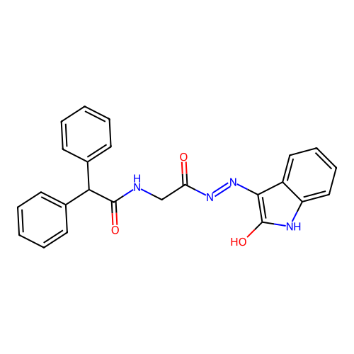 N-[2-oxo-2-[2-(2-oxoindol-3-yl)hydrazinyl]ethyl]-2,2-diphenylacetamide structure